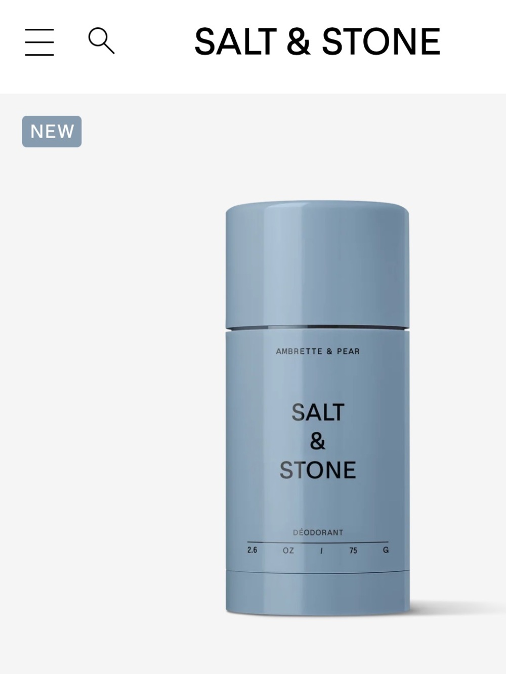 Brand New Salt & Stone ambrette and pear Deodorant $20 new launch
